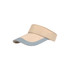 A sun visor in beige with a light blue peak, featuring a soft band and a logo on the front.