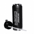 A drink bottle in black with a removable lid and straw, featuring a logo on its surface.