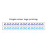 A roll of BOPP white packaging tape featuring repeated single colour logos in blue and purple.