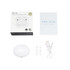 Active noise cancelling wireless earbuds in white, with a charging case, extra ear tips, a USB cable, and instruction manual.