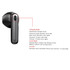 Wireless earbuds in black with a button for controls and a logo on the side.