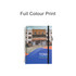 A5 wiro-bound notebook with a colourful cover featuring a building design and a black elastic band.