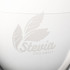 A white container with a logo featuring leaves and the word "Stevia" embossed on it.