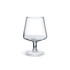 A crystal clear brandy snifter with a wide bowl and a slender stem, showcasing its elegant design.