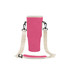 A drink bottle carrier bag in vibrant pink, featuring a sturdy strap and clips for easy transport.