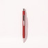 A red ballpoint pen with a silver clip, featuring a sleek design and a shiny finish.