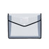 A transparent envelope expanding document folder with a black border and a label area for identification.