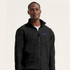 A man wearing a black SOLS North Men's Fleece Jacket with a logo on the chest.