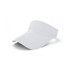 A white breathable sun visor featuring a wide brim and perforated fabric for ventilation. It has a logo on its side.