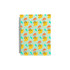 A loose-leaf folder featuring a mint green background with colourful abstract shapes in yellow, orange, and aqua, with a spiral binding.