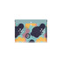 A rope-fastened folder featuring a colourful abstract pattern with shades of blue, yellow, and dark grey.