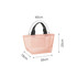 A pink mesh beach tote bag with black handles, measuring 40cm wide, 18cm deep, and 20cm high. It has a logo.