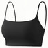 A black seamless thin-strap U-back yoga crop bra tank with a simple, sleek design.