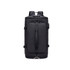 A black convertible bucket backpack duffel bag with multiple straps and a zipped compartment. It features a logo.