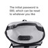 A grey convertible bucket backpack duffel bag with a zip closure and a combination lock. It features a logo.