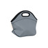 A grey neoprene lunch bag with black trim and a handle, featuring a simple design and stitched detailing.