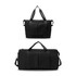 A foldable sports duffle bag in black, featuring two front pockets and adjustable straps. It has a logo on the side.