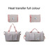 A foldable sports duffle bag in grey with pink accents and a logo, shown in two configurations.