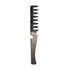 A folding comb in black and silver, featuring a sleek design with a branded logo.