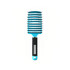 A blue detangler bristle hairbrush featuring a textured black handle and a logo on the side.