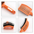 An orange detangler bristle hairbrush with a textured handle and flexible bristles, shown from multiple angles.