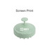 A green hair scalp massager with a round design and a centre handle, featuring a logo on the front.