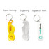 A drink bottle opener keyring in yellow, silver, and white, featuring a logo on each design.