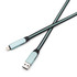 A long braided charging cable featuring USB and Lightning connectors, in light blue and black.