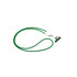 A green lanyard with a white connector and a clip for attachments.