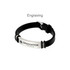 An engraved bracelet featuring a silver plate on a black band, designed for graduation commemorations.