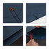 A PU leather folder in navy blue with a button closure and internal pocket, featuring a pen being held.