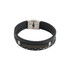 A multi-layer braided leather bracelet in black, featuring silver-tone accents and a sleek clasp.