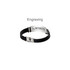 A black engraved leather bracelet with a metallic clasp and an embossed logo.