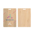 A bamboo name tag featuring a colourful design on one side, with a plain bamboo surface on the reverse.