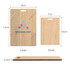 A bamboo name tag with a large and small design, featuring a logo and a natural wood finish.
