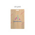 A bamboo name tag featuring a UV print design with multicoloured graphics and a hole for attachment.