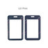 A double-sided ID card holder in navy blue with a pattern and a logo, featuring cutouts for cards.