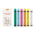 A chalk set featuring four sticks in pink, yellow, white, and orange, packaged in a box with a logo.