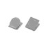 Two grey metal magnetic clips positioned at different angles, featuring a simple design and a logo on one clip.