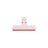 A pink plastic magnetic clip with a flat base and a hanging hole at the top. It features a logo on the surface.