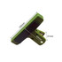 A green plastic magnetic clip with a measuring dimension ruler, displaying its length, width, and height.