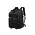 A black tactical backpack featuring multiple compartments, straps, and a logo.