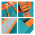A packable hiking backpack in teal and orange features zippers, adjustable straps, and mesh details.