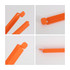 An orange large food bag seal clip displayed from multiple angles, featuring a simple, functional design and a branding logo.