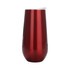 A drink bottle in a shiny red finish, featuring a clear lid, designed for beverages. It has a branded logo.