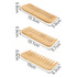 Three eco-friendly bamboo combs in varying sizes, showcasing natural wood texture and dimensions. Each comb has a smooth finish.