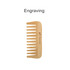 A bamboo comb featuring a natural finish, showcasing a logo on one side.