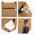 A khaki durable duffle bag featuring zippers, a side pocket, and a detachable strap. Includes a logo.