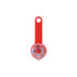 A red LED pet collar light with a clear round casing and four visible lights. It features a loop for attachment.