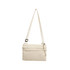 A lightweight crossbody bag in cream, featuring a zippered compartment and an adjustable strap.
